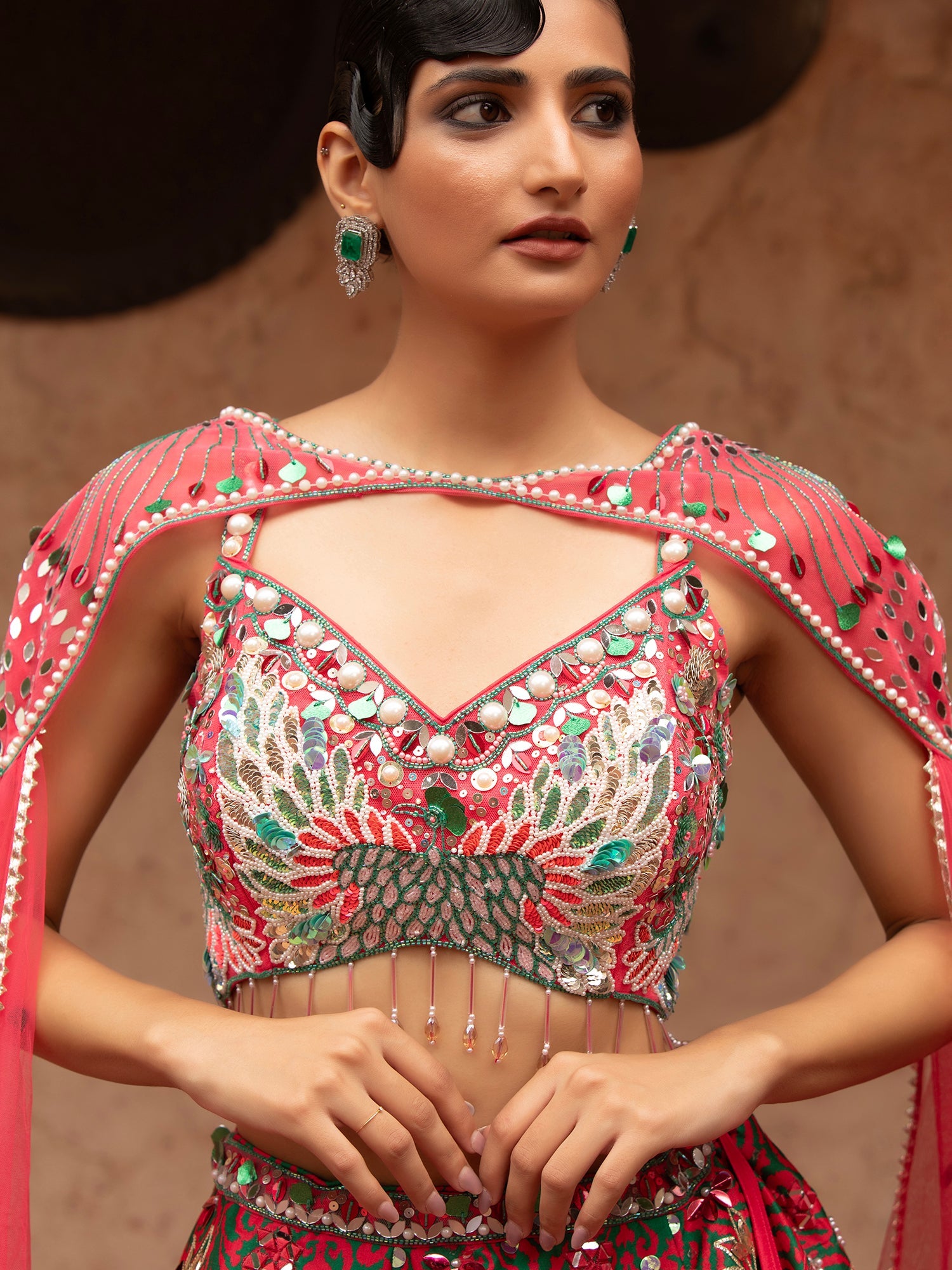 Silk Lehenga With Appliqué, Sequins & Beads