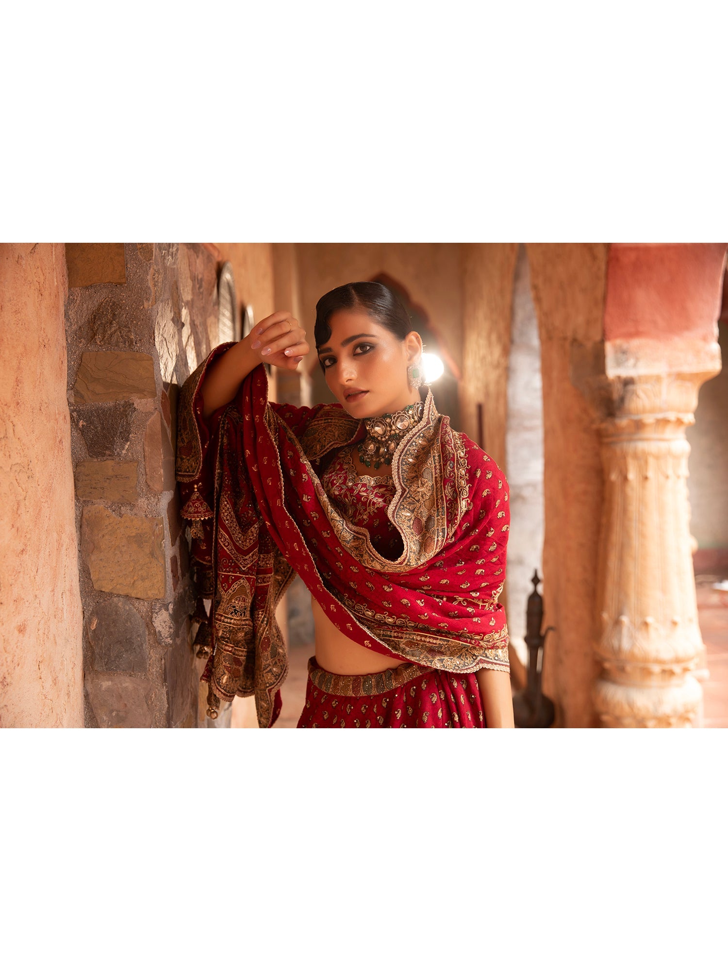 Red Georgette Lehenga With Digital Print, Thread