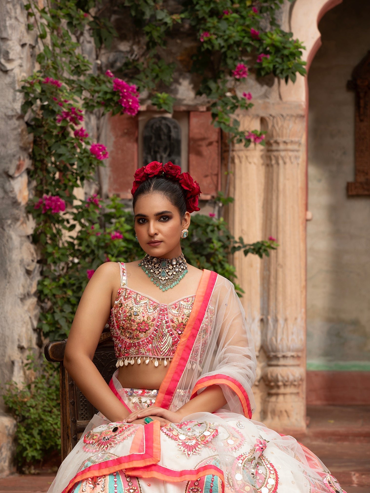 Silk Lehenga With Applique, Sequins & Beads Work